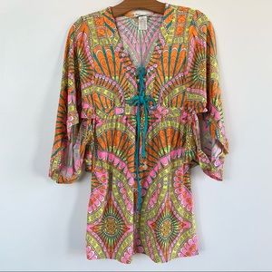 Trina Turk Capri Lace Up Sherbert Orange Tunic Swim Coverup